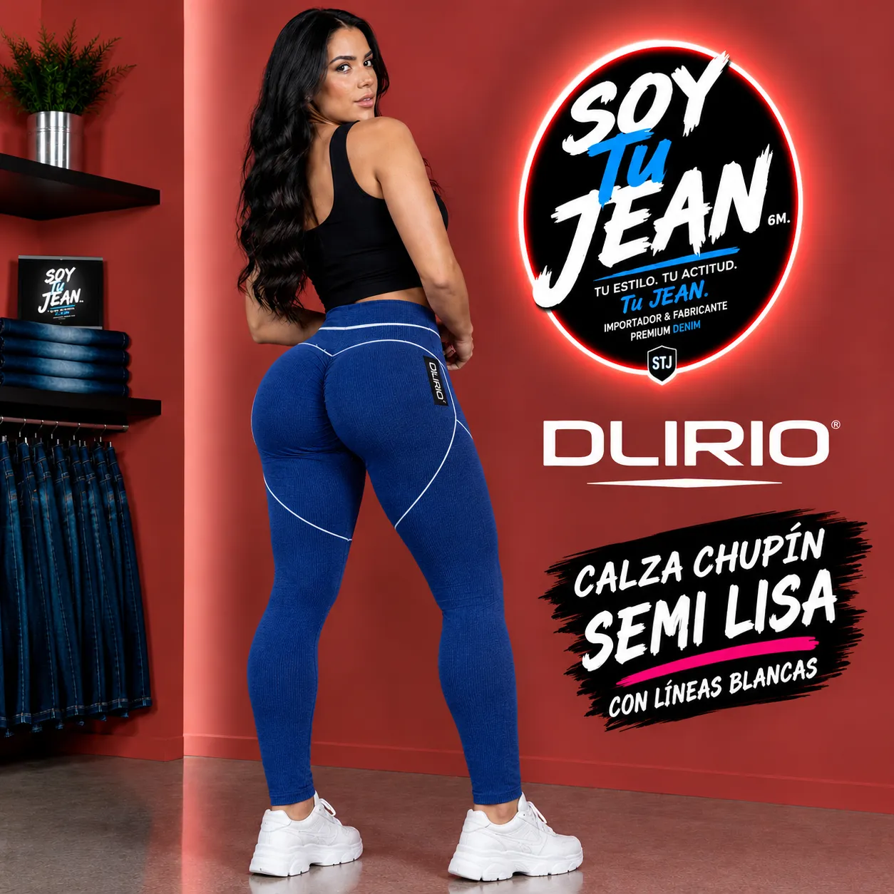 Calza chupin semi lisa azul
