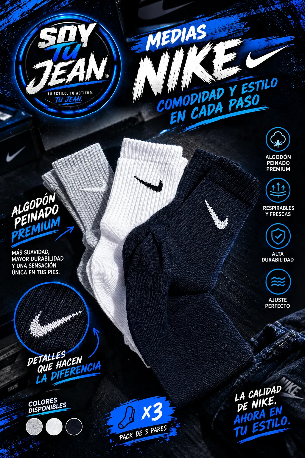 medias pack de 3 pares