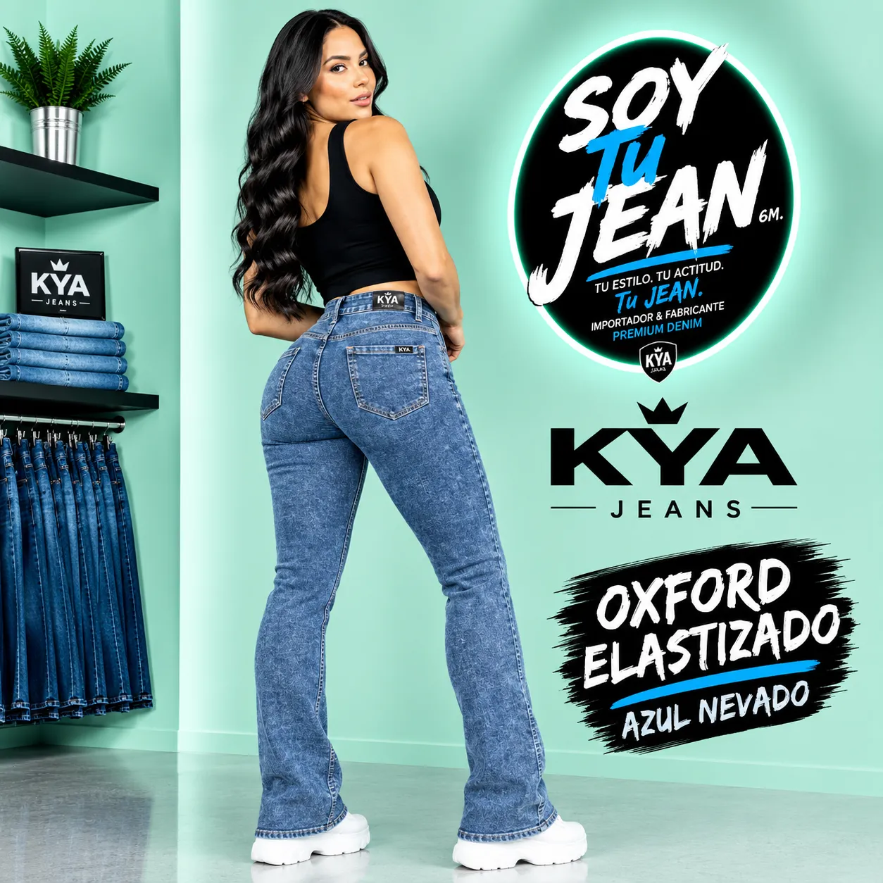 Oxford azul nevado elastizado